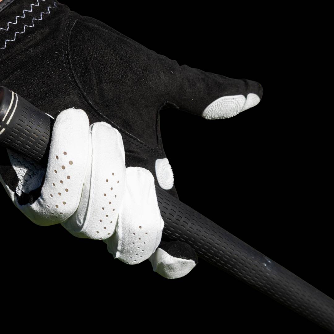 White nanocell EXO Golf Glove gripping a golf club